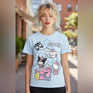 Hello Kitty & Friends Light Graphic Blue T-Shirt Size Adult Large NWT